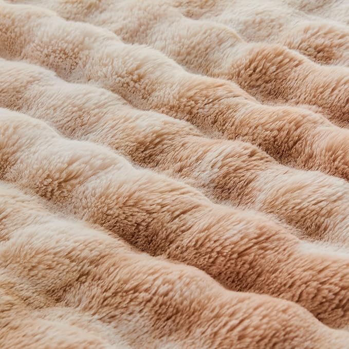 RYNGHIPY Faux Rabbit Fur Bed Throws Fluffy Warm Throw Blanket for Sofa Couch Soft Plush Decorative Blanket Thick and Heavy Cute Bubble Furry Blanket (Light Tan, 51''x63'')