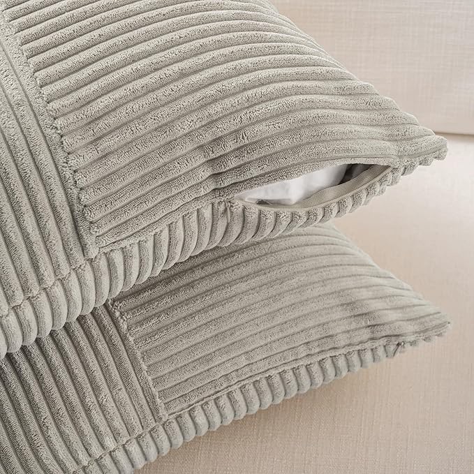 Fancy Homi Set of 2 Neutral Grey Boho Long Lumbar Body Decorative Throw Pillow Cover 14x36 Inch for Bed Couch Bedroom Bench, Soft Patchwork Corduroy Textured Pillow Case, Rustic Farmhouse Room Décor