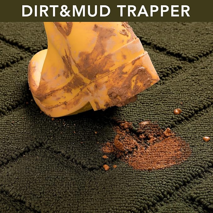 hicorfe Front Door Mat Outside Entrance,32"x40" Absorbent Muddy Dirt Resist Welcome Door Mats Outdoor Indoor,Stain and Fade Resistant,Non Slip Backing Entry Mat Doormat for Entryway(Oliver Green)