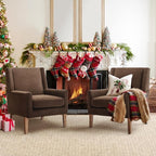 COLAMY Modern Wingback Living Room Chair Set of 2, Upholstered Fabric Accent Armchair, Single Sofa Chair with Lounge Seat and Wood Legs for Bedroom/Office/Reading Spaces, Brown