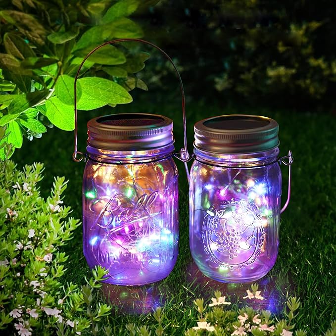 Solar Mason Jar Lights [Upgraded], 12 Pack 30 LED Firefly Fairy String Lights, Waterproof Outdoor Solar Mason Jar Lid Lights with Hangers(NO JARS) for Patio Garden Yard Wedding Decoration - Multicolor