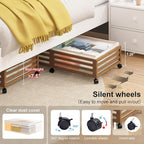 Under Bed Storage Containers With Wheels - 2 Pcs Large Bamboo Wood Rolling Underbed Shoe Storage Bins With Dust Bags for Clothes Blankets, Duvet Covers Snacks Toys (Walnut)