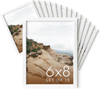 HAUS AND HUES 6x8 White Metal Picture Frames - Bulk Frames 6x8 - Features Premium Aluminum, Vertical Hanging, Easel Back for Tabletop, Home, Office (6x8 in, White, Set of 15)