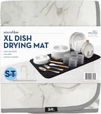 S&T INC. Dish Drying Mat XL, 18” x 24”, Absorbent Microfiber Kitchen Counter Mat, Dish Drying Pad for Dishes, Utensils, Pots and Pans, Extra Large, Grey Stone