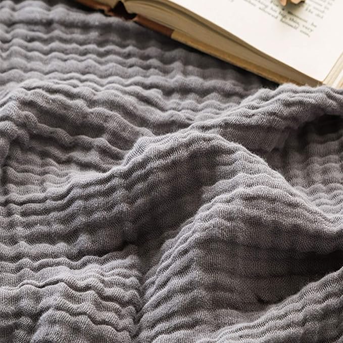 EMME Muslin Grey Twin Blanket 100% Cotton Bed Blankets for Adults and Baby 60"x80" Lightweight Soft Breathable All Season Solid Pre-Washed Gauze, Grey