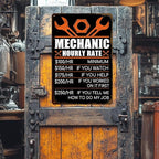 Mechanic Gifts for Men - Garage Metal Tin Signs Vintage Car Shop Accessories Decor Mechanic Hourly Rate Metal Sign 8x12 Inch