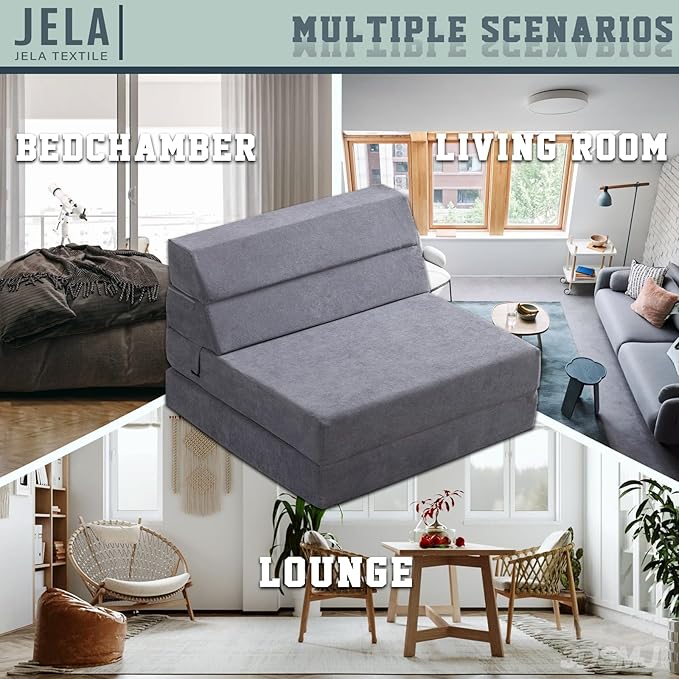 jela Foldable Sofa Bed Large Soft Foam Convertible Sleeper Chair Luxury Corduroy Fabric Fold Out Chair Bed Floor Couch with Back Support Floor Sofa for Living Room Bedroom (83"x33",Darkgrey)