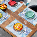 Blue Snowflake Winter Placemats Set of 4 Xmas Snow Place Mat Merry Christmas Linen Fabric Table Mats Washable Heat Resistant Placemat for Farmhouse Kitchen Dining Party Decoration