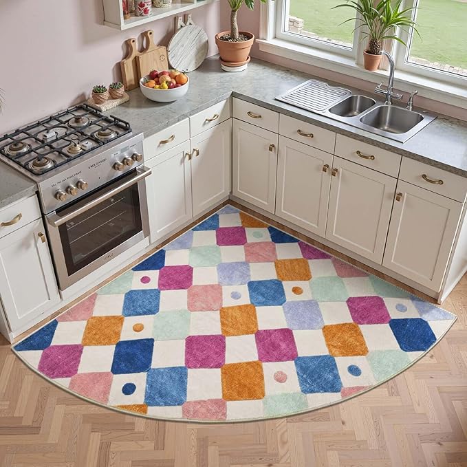jinchan Kids Rug for Nursery 5ft Radius Corner Washable Area Rug Modern Colorful Quarter Circle Rug Soft Non-Slip Carpet for Bedroom Playroom Daycare Reading Nook Kitchen Classroom Berries on Cream