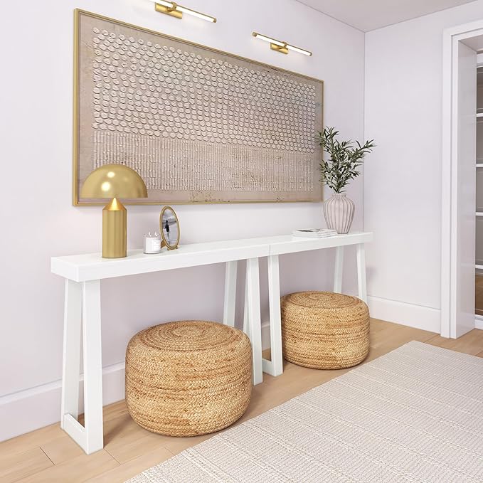 Plank+Beam Solid Wood Console Table, 46.25 Inch, Sofa Table, Narrow Entryway Table for Hallway, Behind The Couch, Living Room, Foyer, Easy Assembly, White