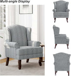 Accent Chair, High Back Upholstered Armchair with High Resilience Sponge & Wood Legs, Mid-Century Modern Comfy Single Sofa Reading Chairs for Living Room, Bedroom (Stripe Grey, Set of 2)