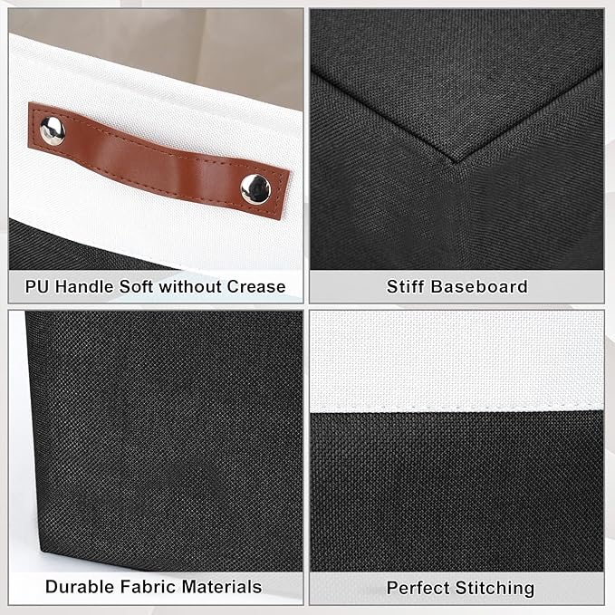 Storage Bins Large Fabric Storage Baskets for Shelves 3 Pack, Decorative Linen Closet Baskets with Handles for Organizing, Shelf, Clothes, Home, Office, 15x11x9.5Inches (Black&White)