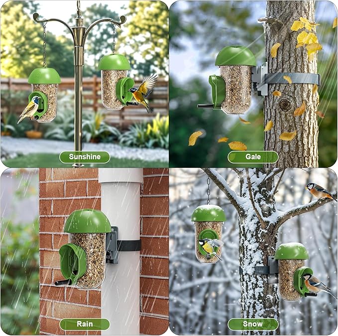 LONA Bird Feeders for Outdoors 2 Pack, Tube Birds Feeder Weatherproof with Multiple Hanging Methods, Wild Feeding Silo for Outside, 1 Port