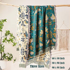 Boho Throw Blanket, 100% Cotton Ultra Soft Luxury Throw Rustic Quilt, 90"x98" Floral Printed Farmhouse Decor Bed Summer Blankets, All Season Rustic Reversible Bohemian Throw for Bed - Blue