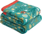 Boho Throw Blanket, 100% Organic Cotton Skin-Friendly Breathable Ultra Soft Bed Quilt Throw - All Season Blue & Red FishFarmhouse Decor Blanket for Sofa Couch Chair and Gift. 60" x 80"