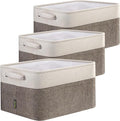 BALEINE 3 Pack Fabric Storage Bins for Shelves, Linen Storage Baskets for Organizing, Decorative Closet Bins for Clothes, Home (Brown, 15"x11"x9.5") ﻿