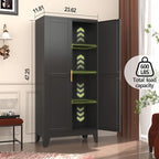 Metal Storage Cabinet With 2 Doors and 3 Adjustable Shelves, Black Kitchen Pantry for Food, Utility Cabinet for Laundry Room, Cupboard