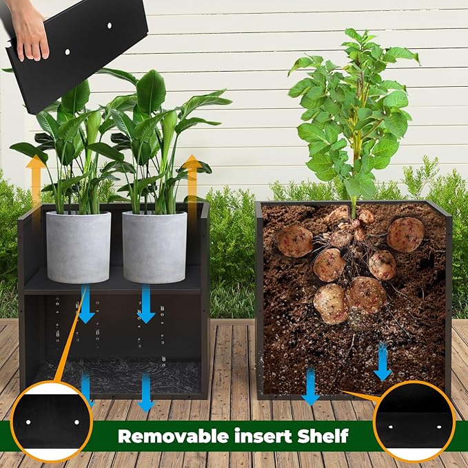 Galvanized Steel Metallic Heavy Planter for Outdoor Plants Metal Outdoor Planter Spliced Flower Box with Partitions for Outside,Indoor,Garden (Black, 24 * 12 * 24)