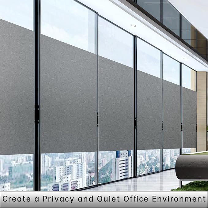 Frosted Glass Window Privacy Film Decorative, Bathroom Privacy Film for Glass Windows Cover, Static Cling, Removable, Reusable, Anti-UV, Anti-Glare, Heat Blocking,Gray,45.2X78.7Inch