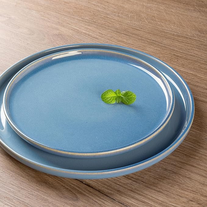 GBHOME Ceramic Dinnerware Sets for 4, 12 Pieces Stoneware Plates and Bowls Sets, Reactive Glaze Dishes -Scratch Resistant, Dishwasher&Microwave Safe-Alaskan Blue
