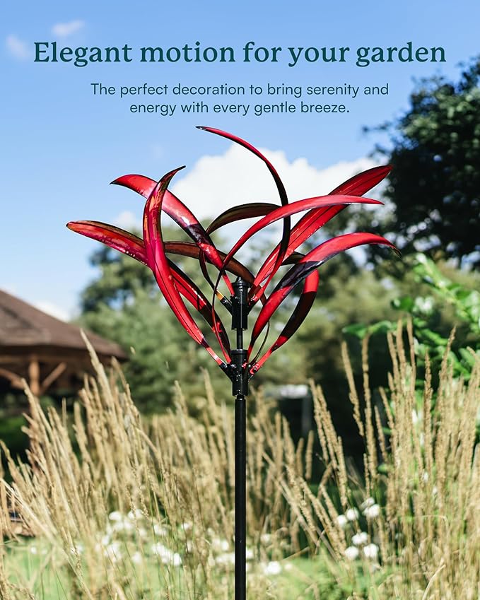 82 inch Wind Spinners Outdoor - Extra Large Metal Wind Sculptures & Spinner with Stake, Big Clearance Windmills for The Yard and Garden, Tall Yard Art Decor-Burgundy Red