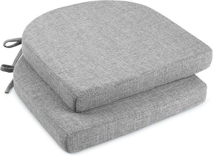 downluxe Indoor Chair Cushions for Dining Chairs, Soft and Comfortable Textured Foam Kitchen Chair Pads with Ties and Non-Slip Backing, 16" x 16" x 2", Light Grey, 2 Pack