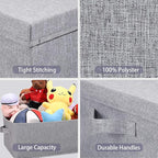 HOONEX Linen Foldable Storage Bins with Lids, 2 Pack, Storage Boxes with Carrying Handles and Sturdy Heavy Cardboard, 16.5" L x 11.8" W x 7.5" H for Shoes, Books, Clothes, Light Grey