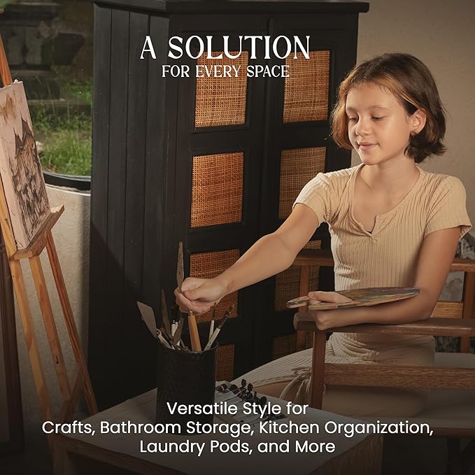 6 Canister Set for the Kitchen Countertop – Metal Food Storage Canisters with Airtight Lids for Flour, Tea, Crafts, Coffee, & Sugar – Container Set with Modern Wood Lids, Black