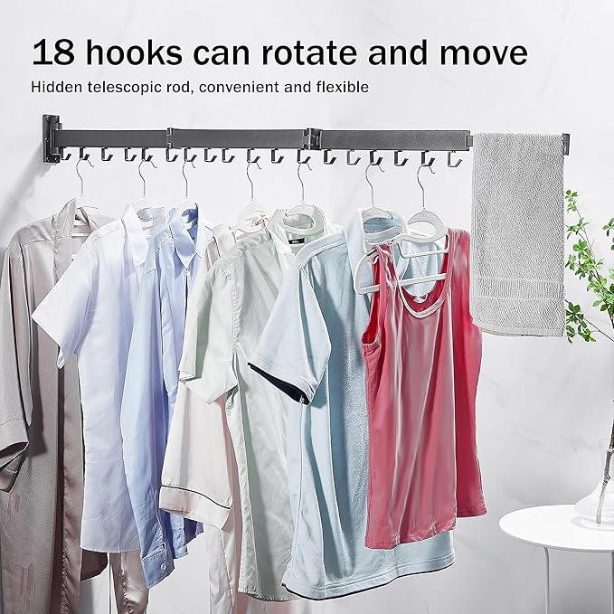 Clothes Drying Rack,Laundry Drying Rack Wall Mount, Space Saver Clothes Rack,Retractable,Collapsible(Tri-Fold), for Balcony,Laundry,Bathroom, Dark Grey Color,3z-g02