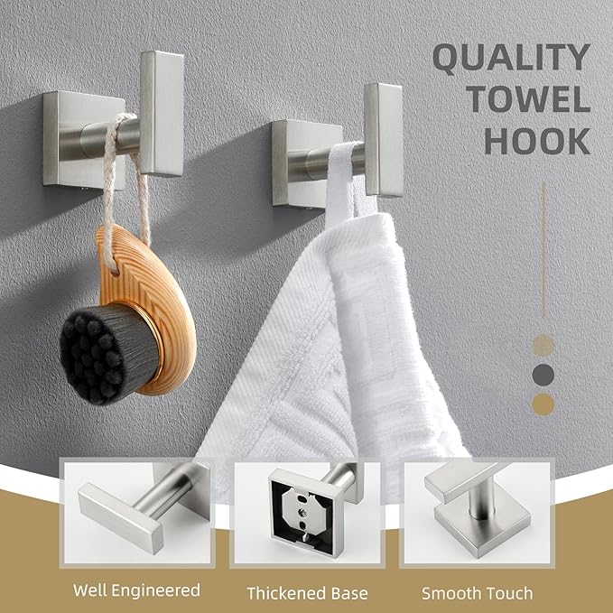 Angle Simple Bathroom Towel Hook 2 Pack, SUS304 Stainless Steel Bath Robe Holder, Modern Coat Hook Wall Mounted, Brushed Nickel