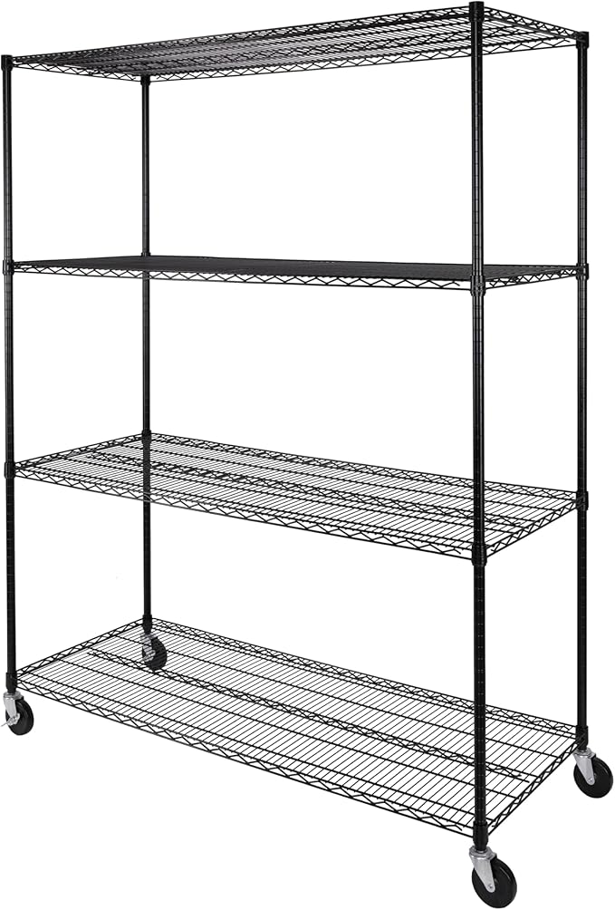 Seville Classics UltraDurable Heavy Duty NSF Solid Steel Wire Rack Storage Unit, Organizer for Garage, Warehouse, Office, Restaurant, Classroom, Kitchen, Black, 4-Tier Shelving, 60" W x 24" D