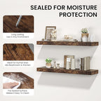 Floating Shelves for Wall, 24"W x 6.7"D x 1.5"H, Wooden Wall Mounted Display Shelf with Invisible Brackets for Living Room, Bedroom, Bathroom, Kitchen Decor and Storage, Set of 2, Rustic Brown