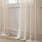 FMFUNCTEX Linen Sheer Curtains for Bedroom, Taupe Curtains 63 Inch Length for Living Room, Brown Farmhouse French Flax Blend Window Draperies, Rod Pocket 2 Panels Set