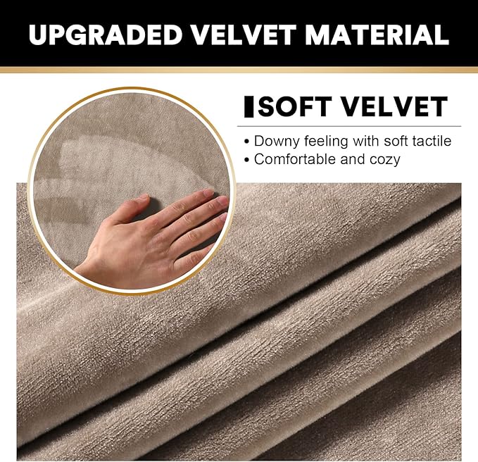 PrinceDeco Sectional Couch Covers Velvet Couch Cover for Dogs Washable L Shaped Couch Cover 1 Piece Individual Sectional Couch Covers with Elastic Bottom(Chaise Lounge,Taupe)