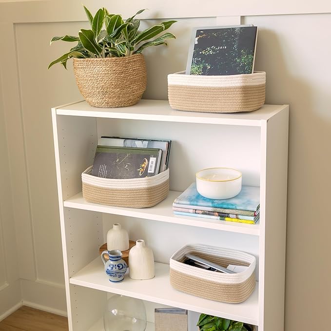 NaturalCozy 11.8"x8"x4.5” Storage Baskets for Shelves 3 Pack | Cotton Rope Woven Small Baskets for Organizing | Small Storage Bins for Nursery, Bathroom, Closet, Cube Shelf, Decorative, Gift Basket