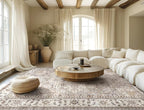 Washable Area Rugs for Living Room - 9x12 Neutral Vintage Distressed Floral Farmhouse Boho Large Soft Floor Rug Indoor Non Slip Carpet for Bedroom Dining Room Office - Grey Brown