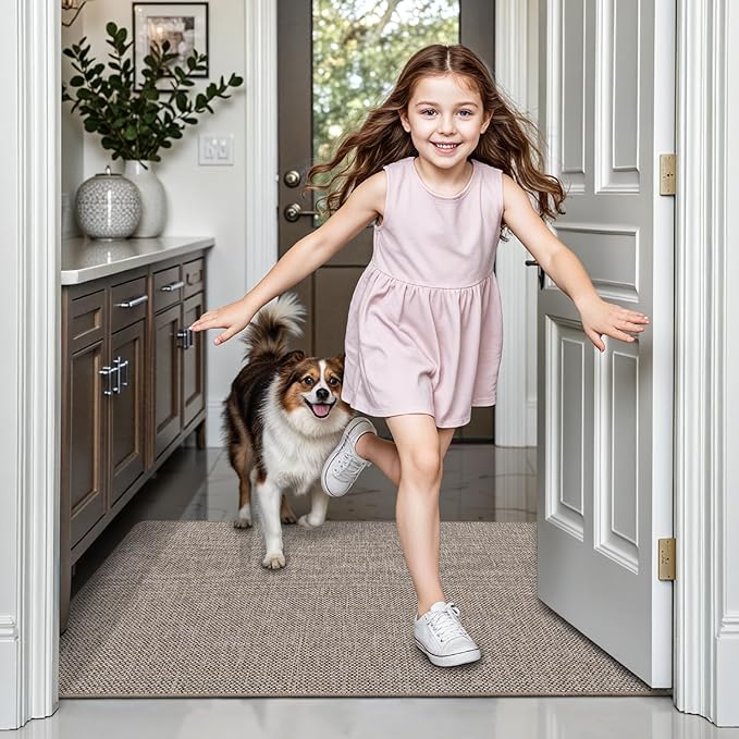 LUMI Ultra Thin Door Mat for Entryway,48"x72" Low Profile Non Slip Rubber Backing Indoor Doormat, Easy Clean Welcome Entrance Mat for Inside House, Patio, Beige