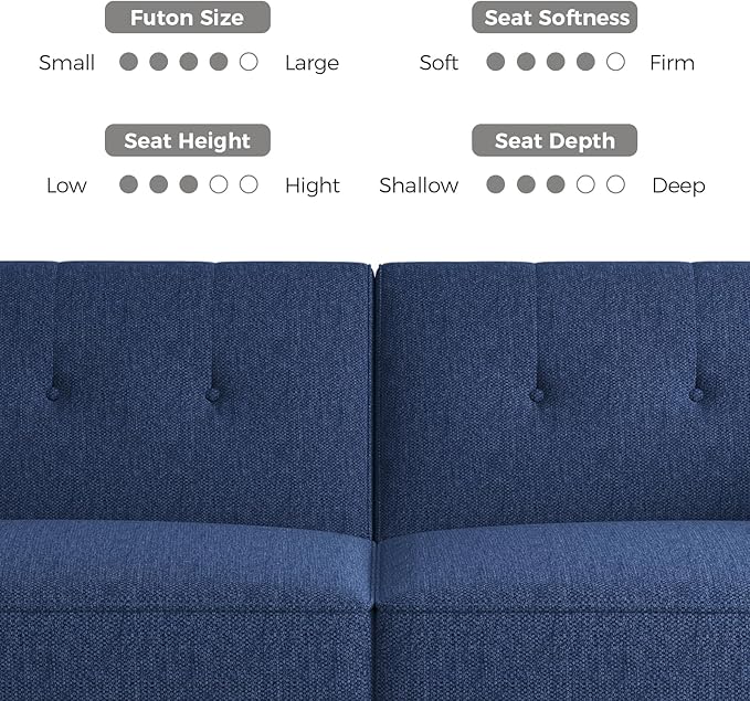 89” Futon Sofa Bed, Linen Comfy Futon Couch Bed with 2 Square Pillows, Convertible Sleeper Sofa with Adjustable Backrest& Armrests, Modern Loveseat Sleeper for Living Room, Bedroom, Blue