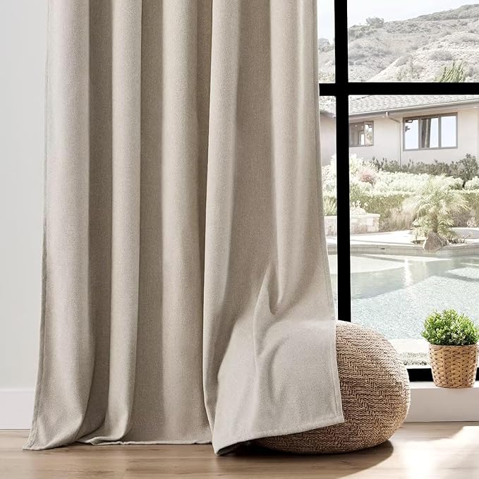 Joydeco Faux Linen Curtains 72 Inch Length 2 Panels Set, Light Filtering Curtains for Bedroom, 52 Inches Wide Living Room Drapes with Rod Pockets (52x72 inch, Birch)
