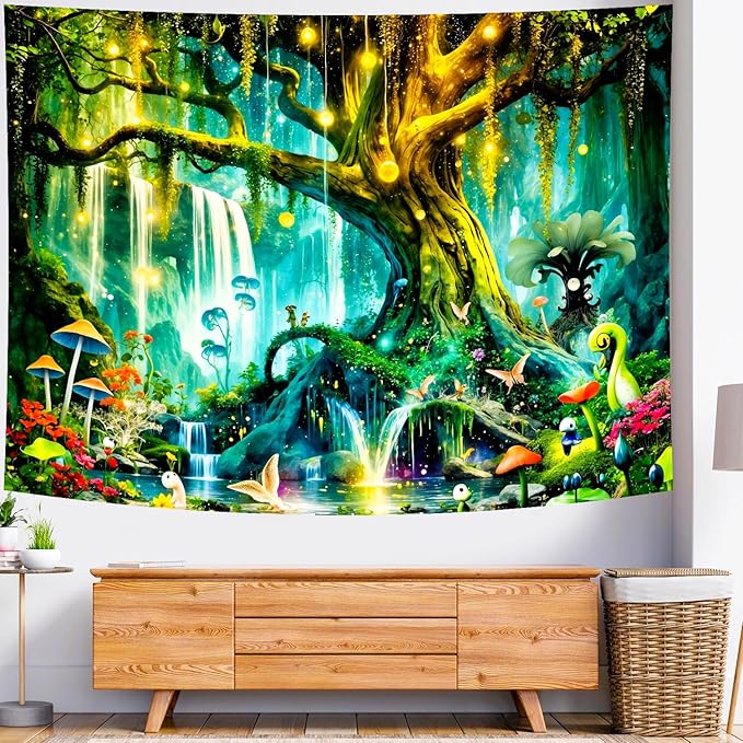 Delur Magical Forest Tapestry Fantasy Tree of Life Enchanted Fairy Tale Forest Tapestry Mystical Psychedelic Nature Landscape Wall Hanging Headboard for Bedroom Living Room Home Decor (59.1" x 78.7")
