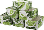 Organization and Storage Basket for Shelves - Small 6 Pack Fabric Storage Bin Collapsible Baskets for Organizing with Handle for Cloth Decorative Laundry Canvas (Banana Leaf 12x8x5.2 inch)