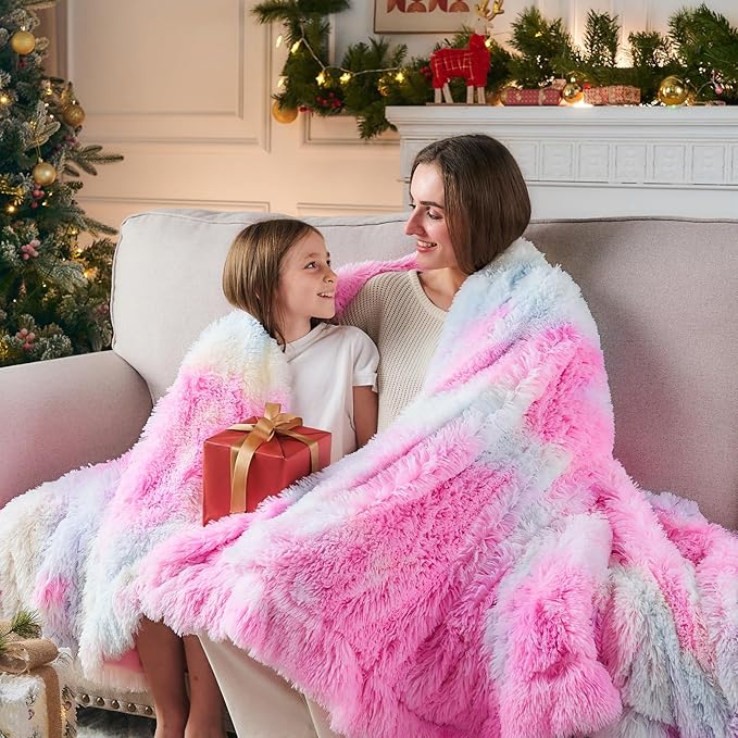 GONAAP Fuzzy Faux Fur Throw Blanket Tie-dye Rainbow Super Soft Cozy Plush Fuzzy Shaggy Blanket for Couch Sofa Bed (Tie-dye Rainbow, Throw(50"x60"))