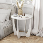 Rustic Farmhouse End Table Set of 2 with Storage Shelf - White Distressed