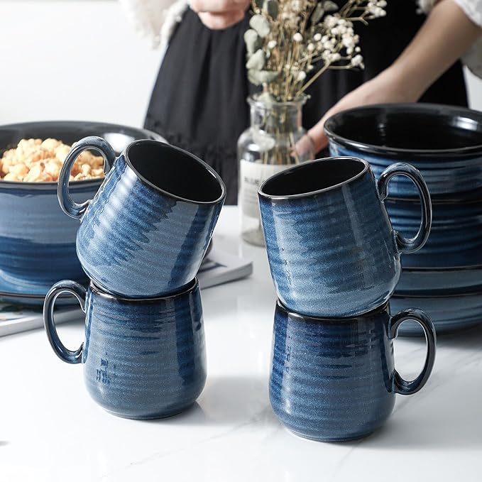 Hasense Small Coffee Mugs 8 oz, Ceramic Cappuccino Cups Set of 4, Espresso Mug with Handle for Latte, Tea, Milk and Mocha, Mini Cups for Gift, Dishwasher & Microwave Safe, Blue