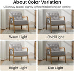 Linen Accent Chair, Mid Century Modern Chair for Living Room, Upholstered Comfy Lounge Armchair with Solid Wood Frame, Reading Side Chair for Bedroom,105°Ergonomic Comfort, Grey