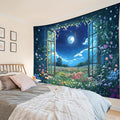 LB Wildflower Moon Tapestry, Green Plant Outside Window and Colorful Floral Wall Tapestry for Bedroom, Garden Wall Art for Living Room Dorm Home Decor Ready to Hanging, 80 x 60 Inches
