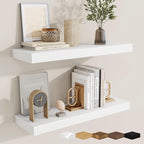 fuqing Floating Shelves for Wall, Bathroom Shelf Wall Mounted for Storage, Shelves with Invisible Bracket for Bedroom, Kitchen, Living Room, Farmhouse Small Book Shelf, 24 Inch Set of 2, White