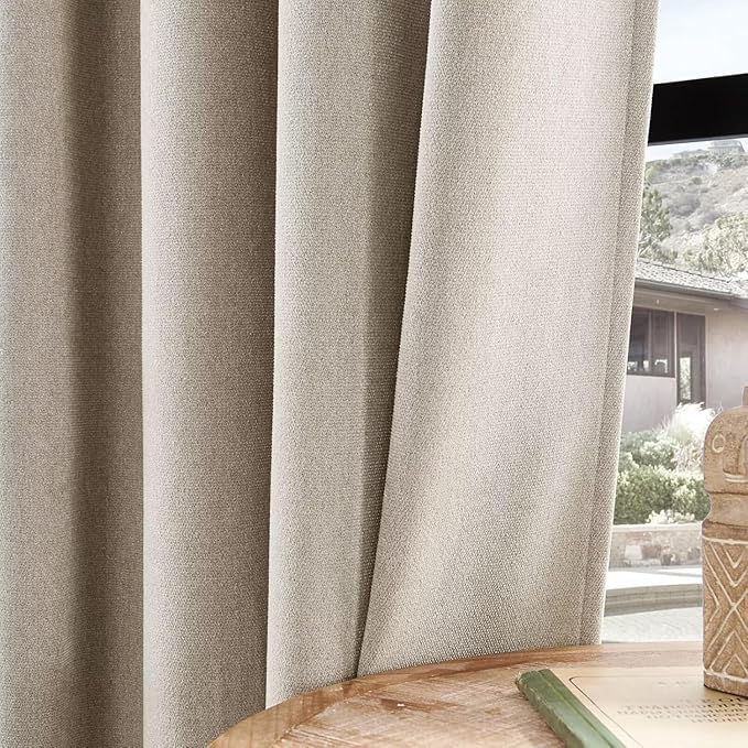 Joydeco Faux Linen Curtains 108 Inch Length 2 Panels Set, Light Filtering Curtains for Bedroom, Living Room Drapes with Rod Pockets (52x108 inch, Thick Linen)