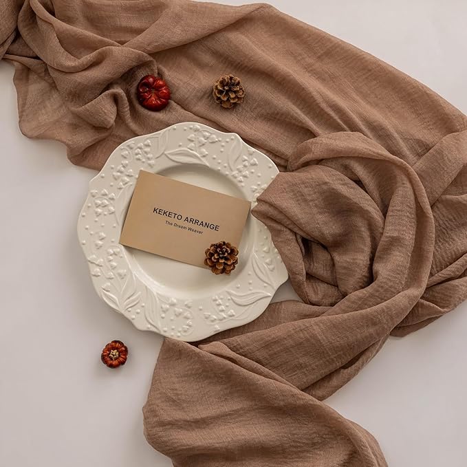 3pcs Nude Gauze Rustic Cheesecloth Table Runner 120 Inch 10 FT for Wedding Baby Shower Bridal Shower Birthday Engagement Garden Outdoor Party Long Sheer Boho Decorations
