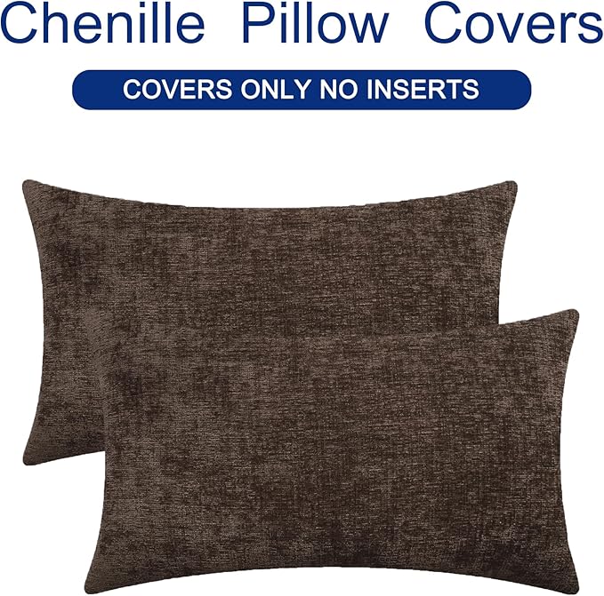 CaliTime Throw Pillow Covers Decorative 16 X 26 Inches Pack of 2 Cozy Chenille Cushion Cases for Couch Sofa Bed Living Room Home Coffee